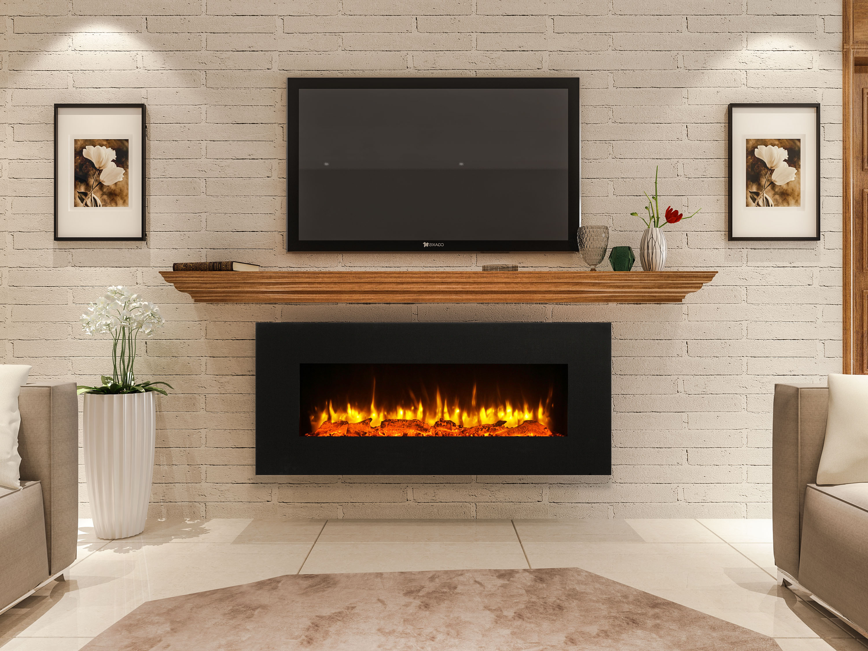 Serena Puraflame Puraflame Serena 50 Wall Mounted Linear Electric Fireplace Log Set Remote Control 1500w Black