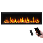 PuraFlame Bernice 42/50/60/72 Inch Smart Linear Electric Fireplace - Hidden Vent Design for Clean Look, Flame with 9 Colors, Recessed in-Wall or Wall-Mount or Free Standing, Compatible with Alexa and Google Assistant
