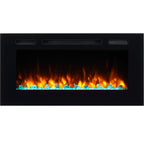 PuraFlame Alice 40&68 Inches Recessed Electric Fireplace, Flush Mounted for 2 X 6 Stud, Log Set & Crystal, 1500W Heater, Black