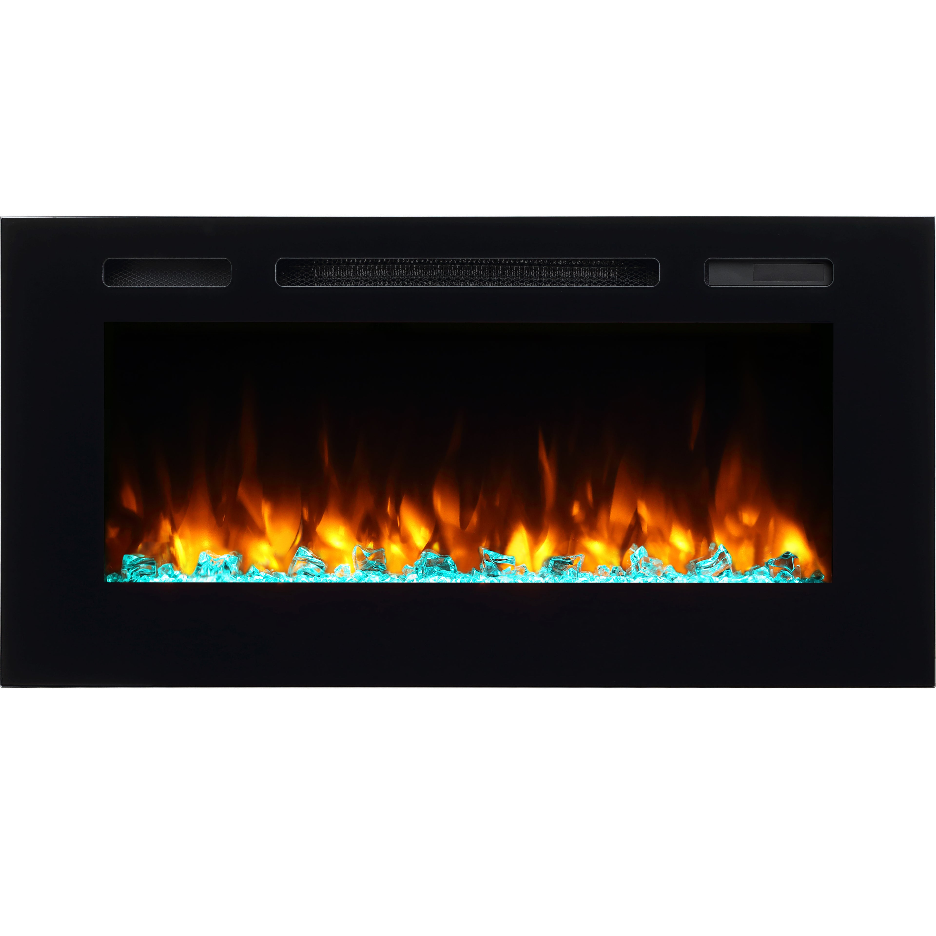 PuraFlame Alice 40&68 Inches Recessed Electric Fireplace, Flush Mounted for 2 X 6 Stud, Log Set & Crystal, 1500W Heater, Black