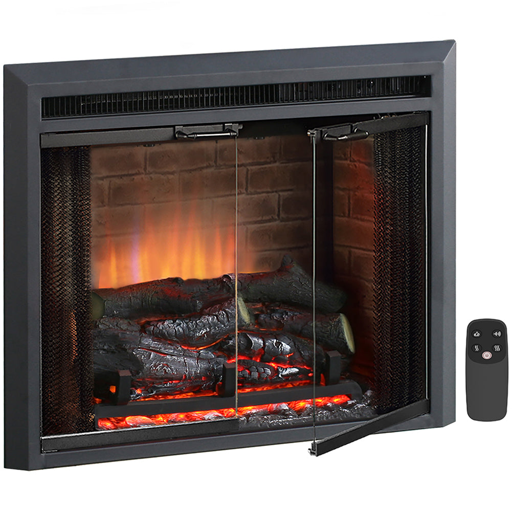 PuraFlame 23” Klaus Electric Fireplace Insert with Fire Crackling Sound Glass Door and Mesh Screen