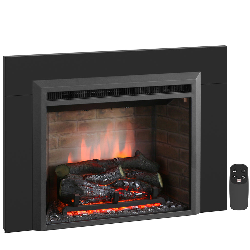 PuraFlame Western 23” Electric Fireplace Insert with Trim Kit, Fire Crackling Sound, Resin Log, Remote Control, 750/1500W Heater, Black