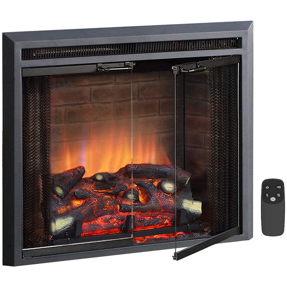 PuraFlame 26” Klaus Electric Fireplace Insert with Fire Crackling Sound Glass Door and Mesh Screen