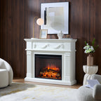 PuraFlame Fireplace Suite, 52 Inch Mantel Surround, Cream White with Exquisite Carving, with Western 30” Electric Fireplace Insert, 750W/1500W, Adjustable Flame, Remote