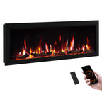 PuraFlame Bernice 42/50/60/72 Inch Smart Linear Electric Fireplace - Hidden Vent Design for Clean Look, Flame with 9 Colors, Recessed in-Wall or Wall-Mount or Free Standing, Compatible with Alexa and Google Assistant