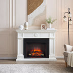 PuraFlame Fireplace Suite, 57 Inch Mantel Surround, Cream White with Exquisite Carving, with Western 30” Electric Fireplace Insert, 750W/1500W, Adjustable Flame, Remote