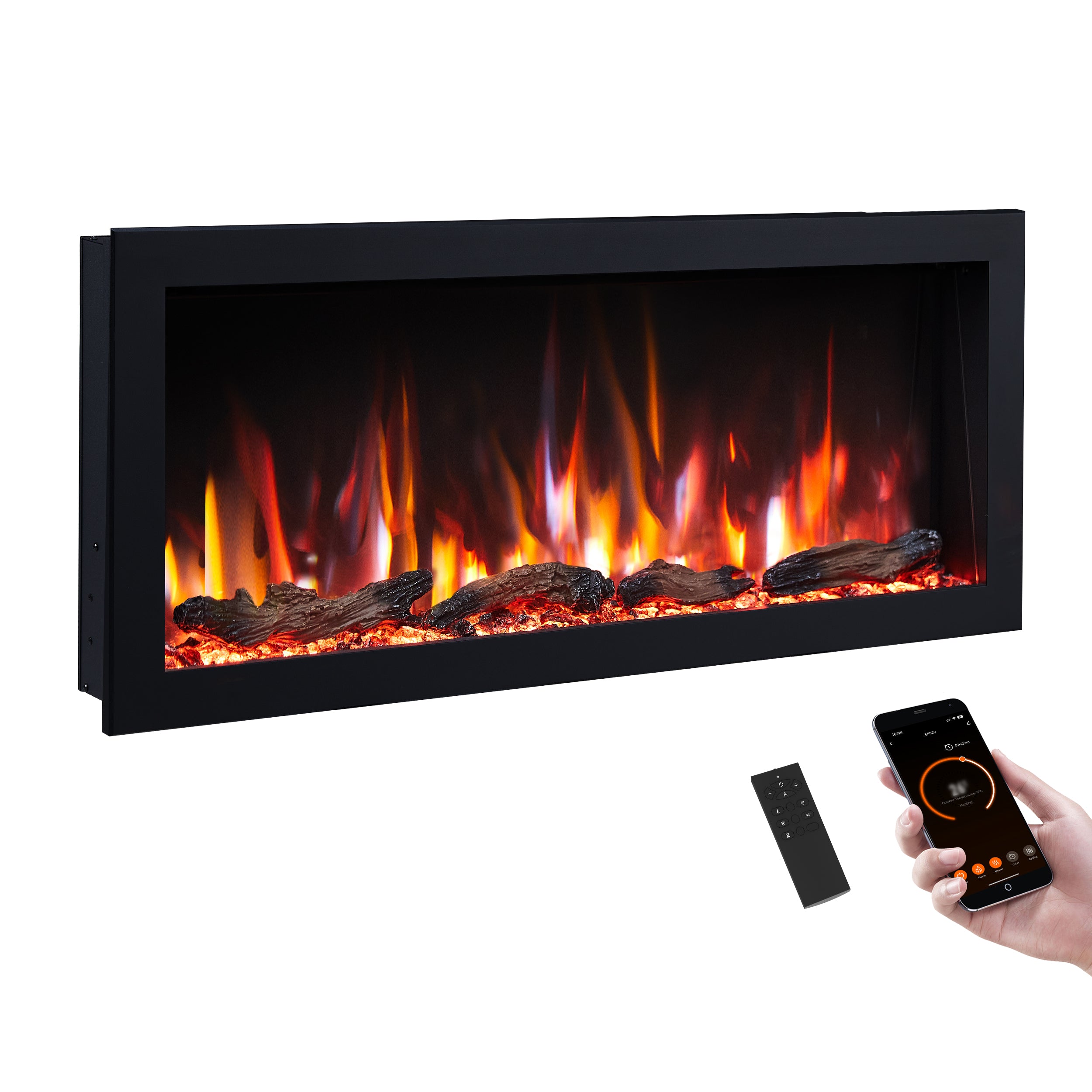 PuraFlame Bernice 42/50/60/72 Inch Smart Linear Electric Fireplace - Hidden Vent Design for Clean Look, Flame with 9 Colors, Recessed in-Wall or Wall-Mount or Free Standing, Compatible with Alexa and Google Assistant