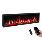 PuraFlame Bernice 42/50/60/72 Inch Smart Linear Electric Fireplace - Hidden Vent Design for Clean Look, Flame with 9 Colors, Recessed in-Wall or Wall-Mount or Free Standing, Compatible with Alexa and Google Assistant