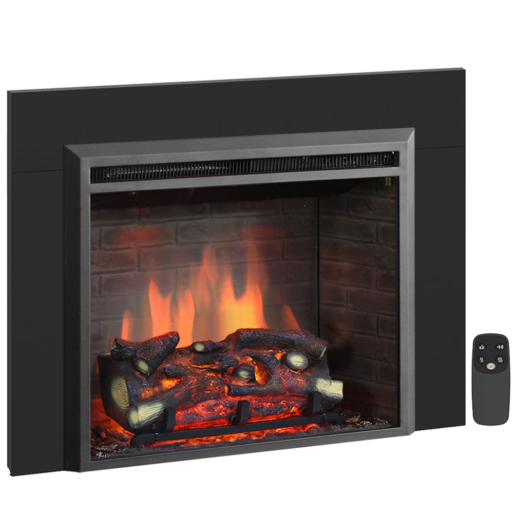 PuraFlame Western 26” Electric Fireplace Insert with Trim Kit, Fire Crackling Sound, Resin Log, Remote Control, 750/1500W Heater, Black