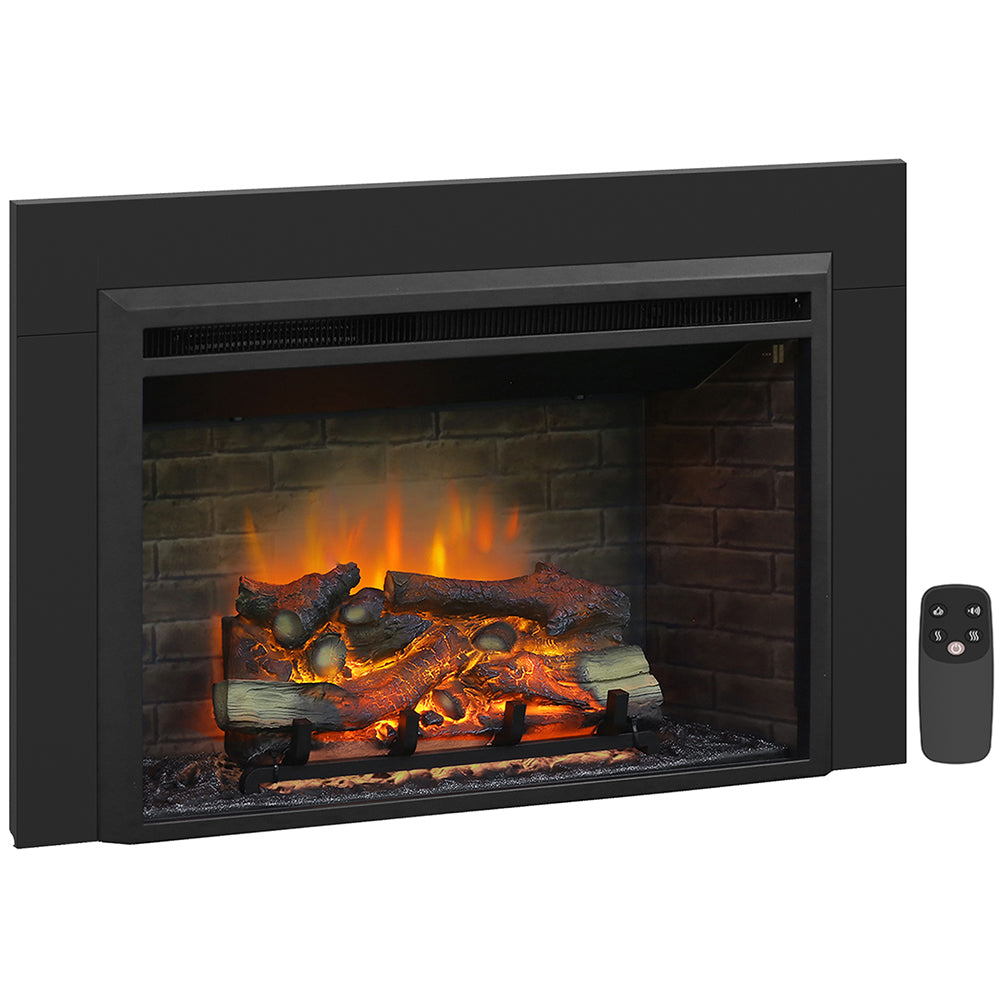 PuraFlame Western 33"x21" Electric Fireplace Insert with Trim Kit, Fire Crackling Sound, Resin Log, Remote Control, 750/1500W Heater, Black