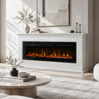 PuraFlame Henry 50” Electric Fireplace with 63” Mantel Surround | Realistic log, bright flame; Crystals included; 12 flame colors; Smart controlled; Child lock; White veneer; Clean design;