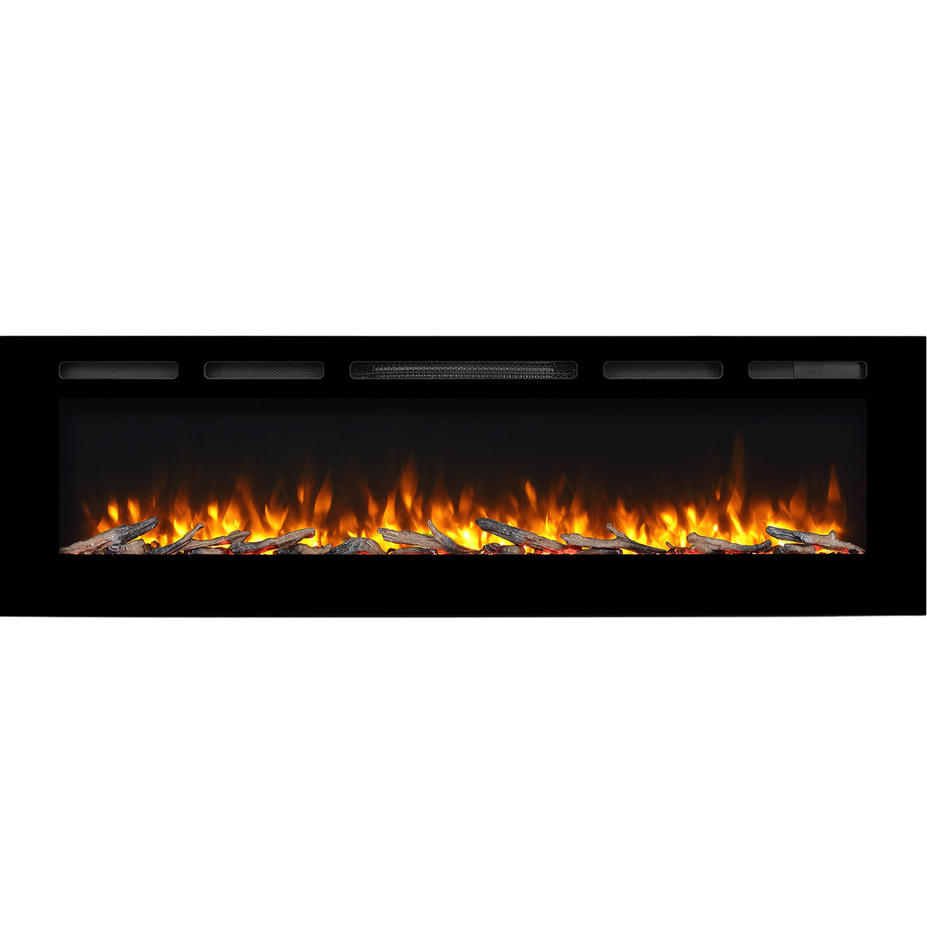 PuraFlame Alice 40&68 Inches Recessed Electric Fireplace, Flush Mounted for 2 X 6 Stud, Log Set & Crystal, 1500W Heater, Black
