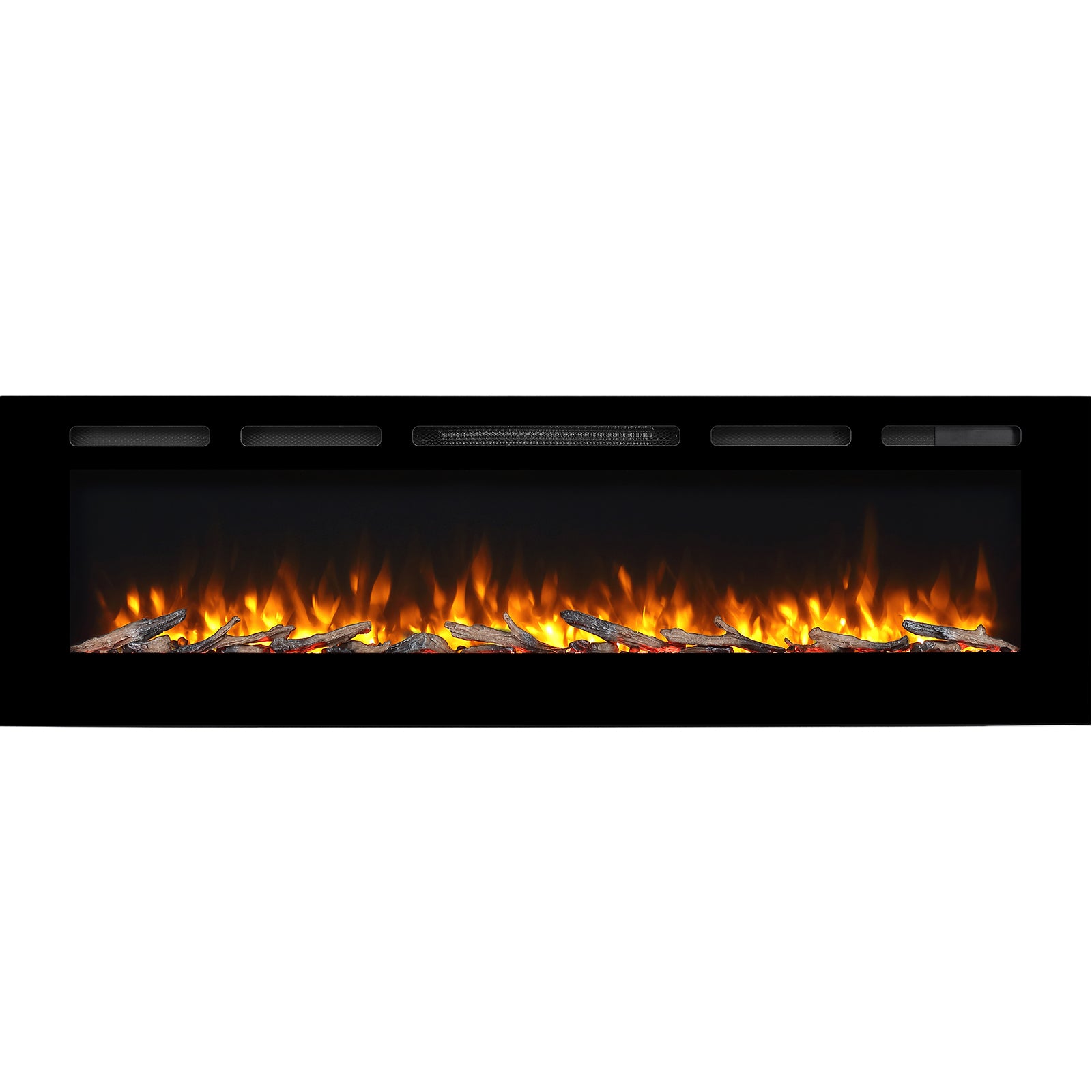 PuraFlame Alice 40&68 Inches Recessed Electric Fireplace, Flush Mounted for 2 X 6 Stud, Log Set & Crystal, 1500W Heater, Black