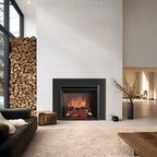 PuraFlame Western 26” Electric Fireplace Insert with Trim Kit, Fire Crackling Sound, Resin Log, Remote Control, 750/1500W Heater, Black