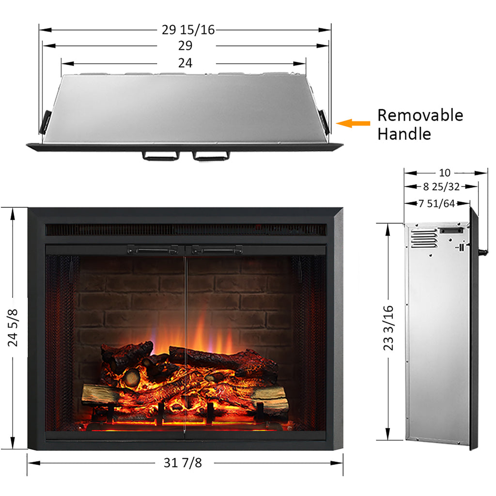 PuraFlame 30” Klaus Electric Fireplace Insert with Fire Crackling Sound Glass Door and Mesh Screen