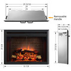 PuraFlame 30” Klaus Electric Fireplace Insert with Fire Crackling Sound Glass Door and Mesh Screen