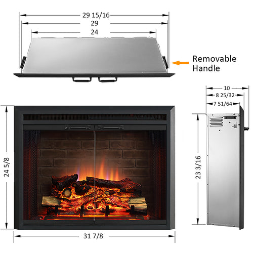PuraFlame 30” Klaus Electric Fireplace Insert with Fire Crackling Sound Glass Door and Mesh Screen