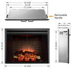 PuraFlame 33” Klaus Electric Fireplace Insert with Fire Crackling Sound Glass Door and Mesh Screen