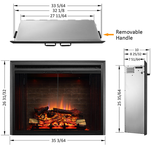 PuraFlame 33” Klaus Electric Fireplace Insert with Fire Crackling Sound Glass Door and Mesh Screen