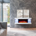 PuraFlame ALSA 44 Inch Wall Mounted Electric Fireplace All-in-One with Multi Ambient Light Colors, Remote, 1500W Heater, White