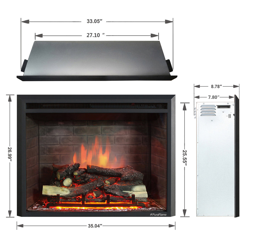 PuraFlame 33” Western Electric Fireplace Insert with Fire Crackling Sound