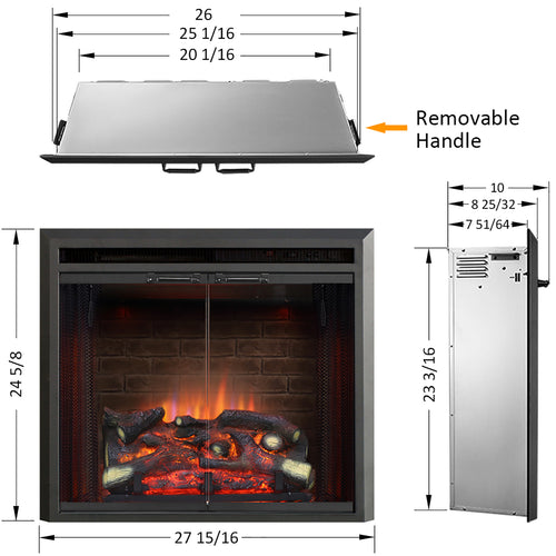 PuraFlame 26” Klaus Electric Fireplace Insert with Fire Crackling Sound Glass Door and Mesh Screen
