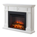 PuraFlame Fireplace Suite, 57 Inch Mantel Surround, Cream White with Exquisite Carving, with Western 30” Electric Fireplace Insert, 750W/1500W, Adjustable Flame, Remote
