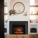 PuraFlame Klaus 33” Electric Fireplace Insert with Trim Kit, Fire Crackling Sound, Resin Log, Glass Door and Mesh Screen, 750/1500W heater, Black