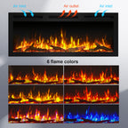 PuraFlame Alice Pro 50/60 Inches, Wall Mounted / In Wall Recessed Electric Fireplace, 6 Flame Colors, Log Set & Crystal, 1500W Heater, Compatible with Alexa and Google Assistant