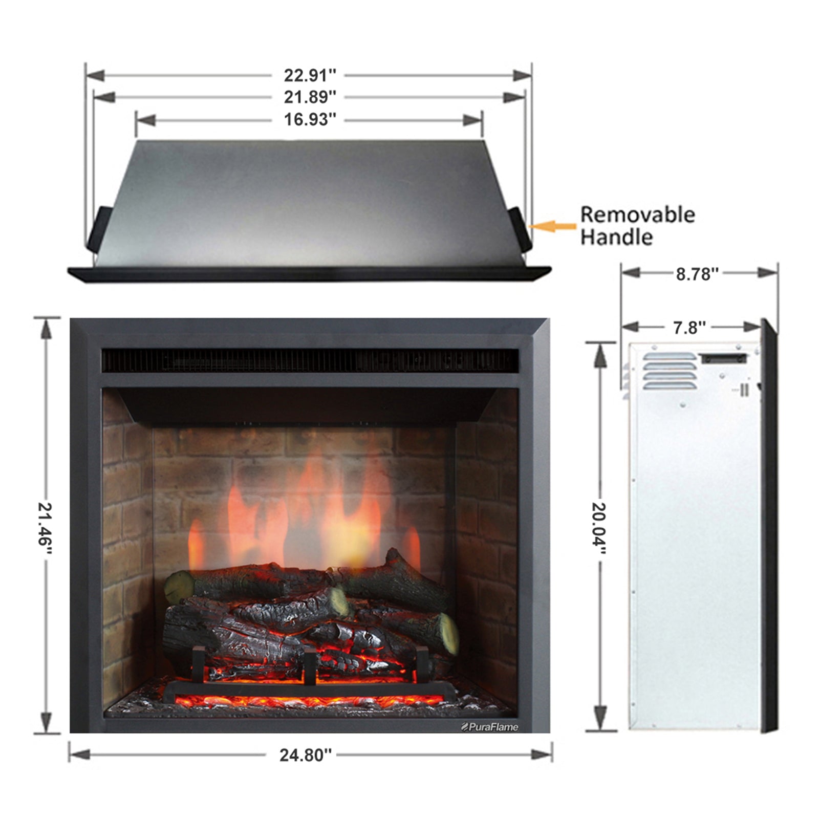 PuraFlame 23” Western Electric Fireplace Insert with Fire Crackling Sound