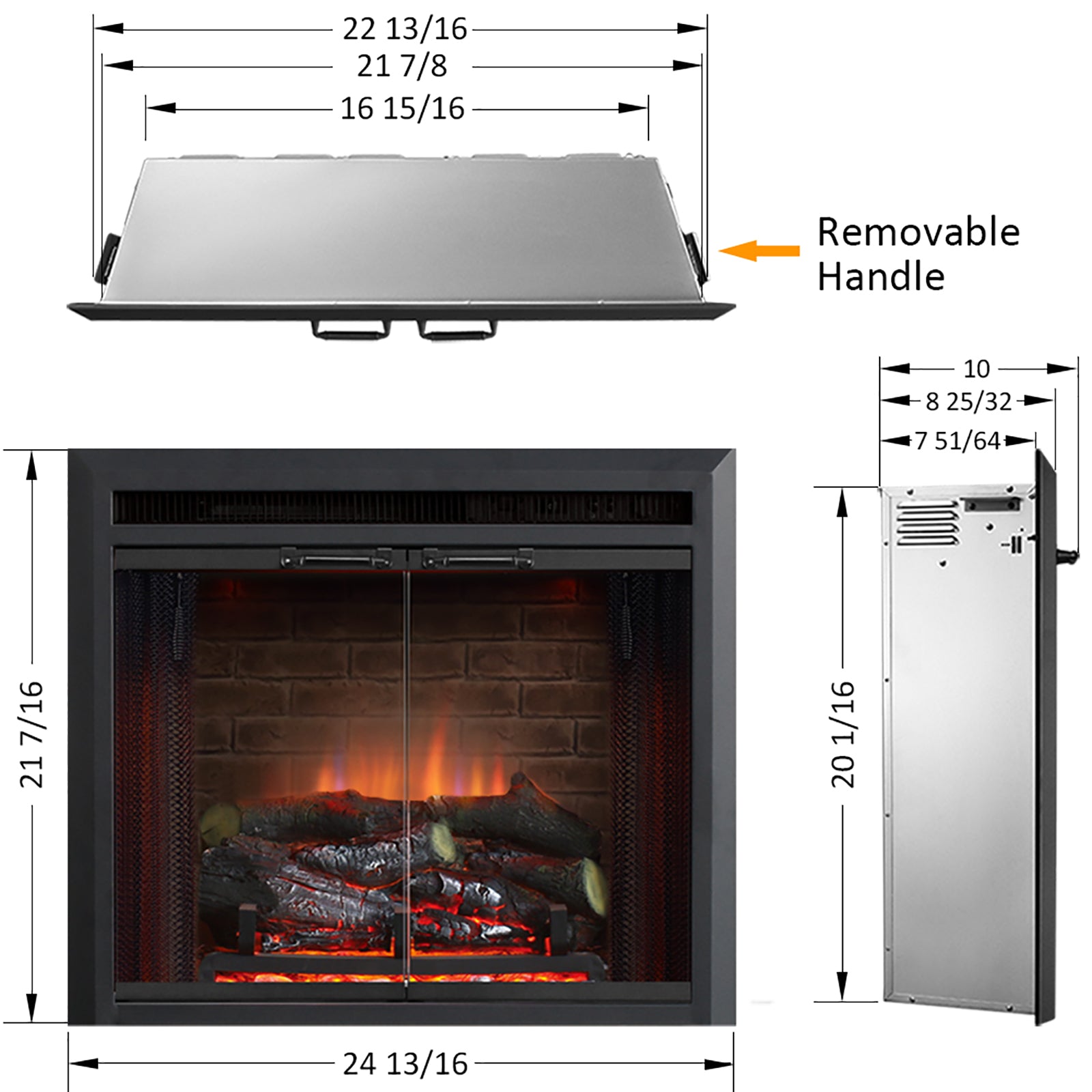PuraFlame 23” Klaus Electric Fireplace Insert with Fire Crackling Sound Glass Door and Mesh Screen
