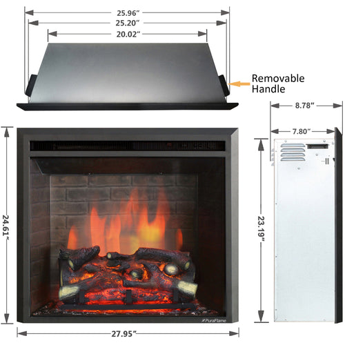 PuraFlame 26” Western Electric Fireplace Insert with Fire Crackling Sound