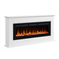 PuraFlame Henry 50” Electric Fireplace with 63” Mantel Surround | Realistic log, bright flame; Crystals included; 12 flame colors; Smart controlled; Child lock; White veneer; Clean design;