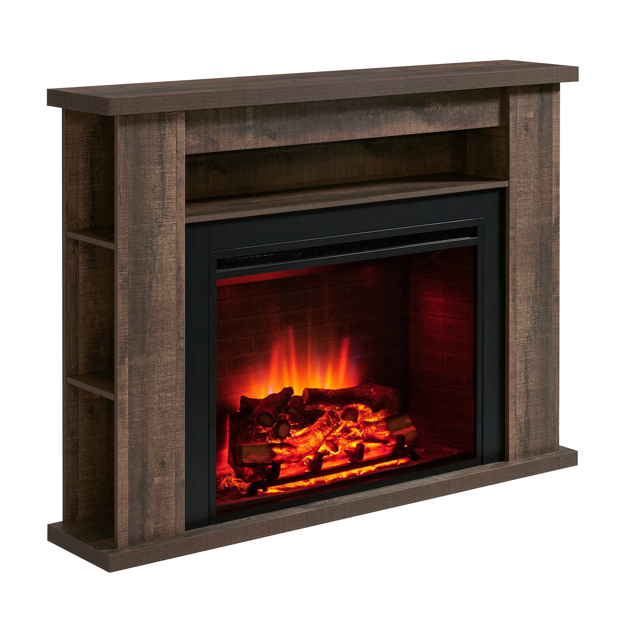 PuraFlame Fireplace Suite, 56 Inch Mantel Surround, Rustic Dark Oak Veneer, with Western 33” Electric Fireplace Insert, 750W/1500W, Adjustable Flame, Remote