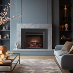 PuraFlame Klaus 23” Electric Fireplace Insert with Trim Kit, Fire Crackling Sound, Resin Log, Glass Door and Mesh Screen, 750/1500W heater, Black