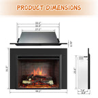 PuraFlame Western 33” Electric Fireplace Insert with Trim Kit, Fire Crackling Sound, Resin Log, Remote Control, 750/1500W Heater, Black