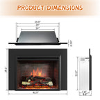 PuraFlame Western 30” Electric Fireplace Insert with Trim Kit, Fire Crackling Sound, Resin Log, Remote Control, 750/1500W Heater, Black