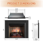PuraFlame Western 23” Electric Fireplace Insert with Trim Kit, Fire Crackling Sound, Resin Log, Remote Control, 750/1500W Heater, Black