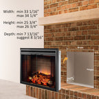 PuraFlame 33” Klaus Electric Fireplace Insert with Fire Crackling Sound Glass Door and Mesh Screen