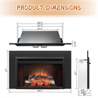 PuraFlame Klaus 33” x 21” Electric Fireplace Insert with Trim Kit, Fire Crackling Sound, Resin Log, Glass Door and Mesh Screen, 750/1500W heater, Black
