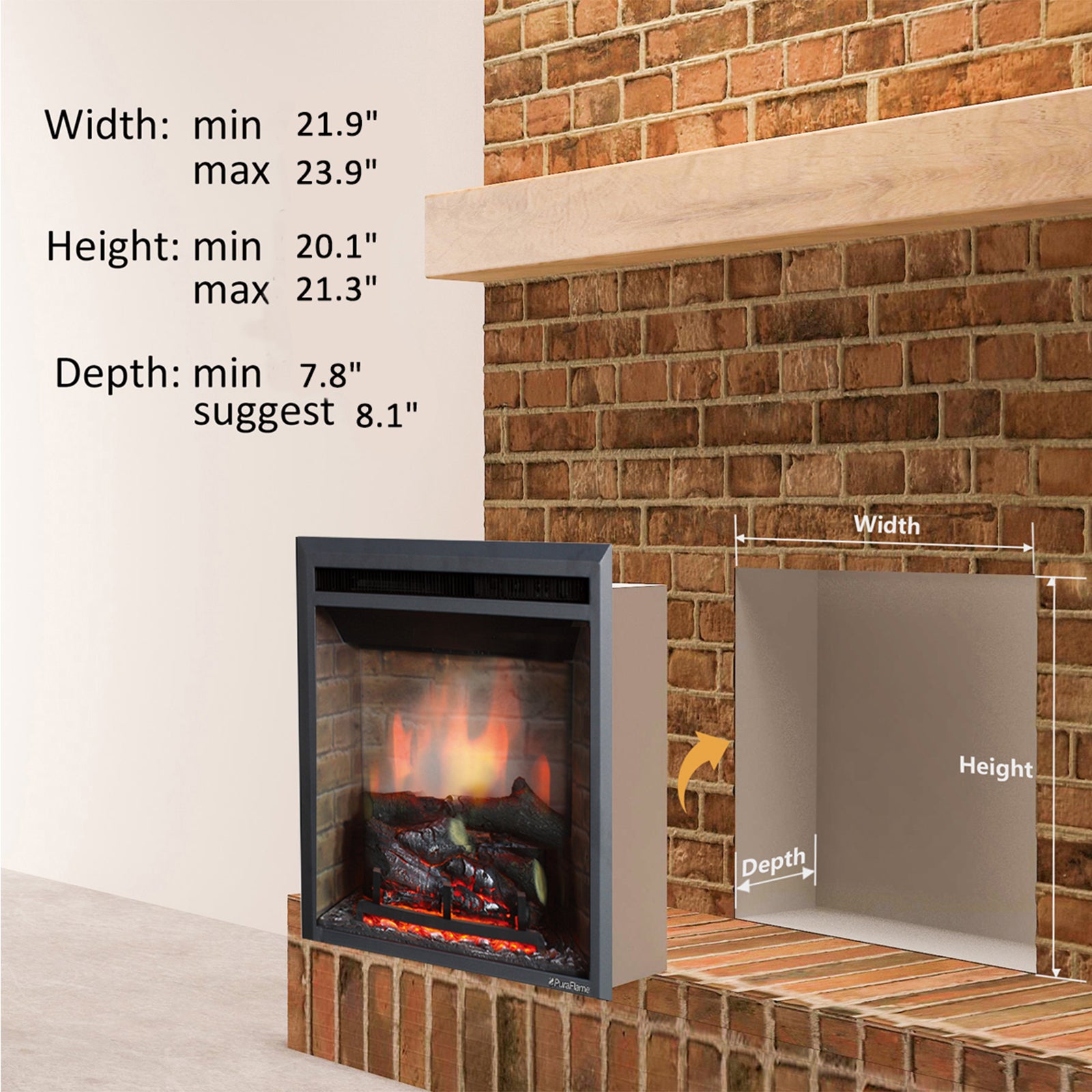 PuraFlame 23” Western Electric Fireplace Insert with Fire Crackling Sound