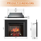 PuraFlame Western 26” Electric Fireplace Insert with Trim Kit, Fire Crackling Sound, Resin Log, Remote Control, 750/1500W Heater, Black
