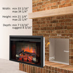 PuraFlame 33” Low Klaus Electric Fireplace Insert with Fire Crackling Sound Glass Door and Mesh Screen