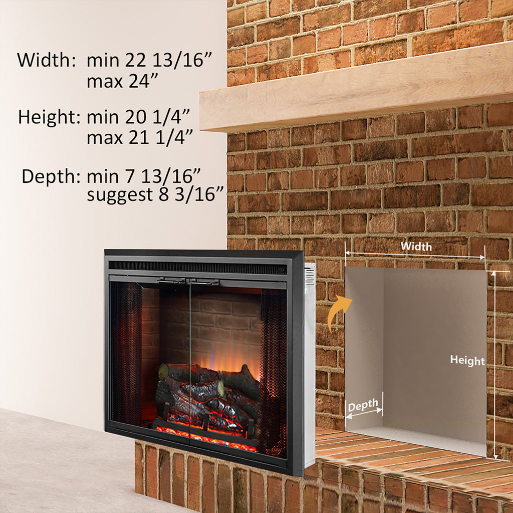 PuraFlame 23” Klaus Electric Fireplace Insert with Fire Crackling Sound Glass Door and Mesh Screen