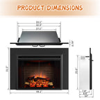 PuraFlame Klaus 33” Electric Fireplace Insert with Trim Kit, Fire Crackling Sound, Resin Log, Glass Door and Mesh Screen, 750/1500W heater, Black