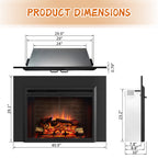 PuraFlame Klaus 30” Electric Fireplace Insert with Trim Kit, Fire Crackling Sound, Resin Log, Glass Door and Mesh Screen, 750/1500W heater, Black