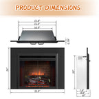 PuraFlame Klaus 23” Electric Fireplace Insert with Trim Kit, Fire Crackling Sound, Resin Log, Glass Door and Mesh Screen, 750/1500W heater, Black
