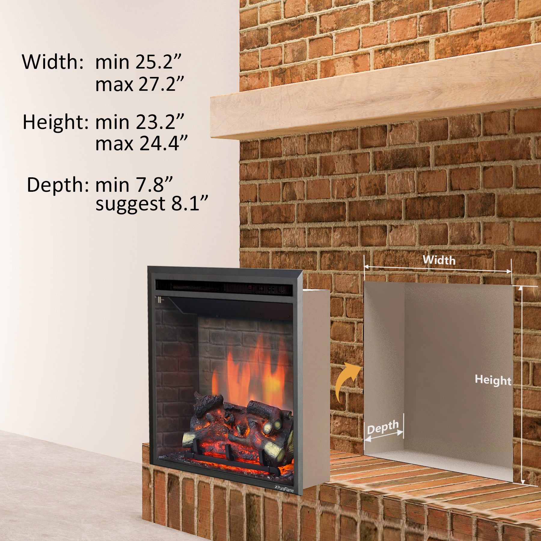 PuraFlame 26” Western Electric Fireplace Insert with Fire Crackling Sound