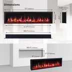 PuraFlame Bernice 42/50/60/72 Inch Smart Linear Electric Fireplace - Hidden Vent Design for Clean Look, Flame with 9 Colors, Recessed in-Wall or Wall-Mount or Free Standing, Compatible with Alexa and Google Assistant