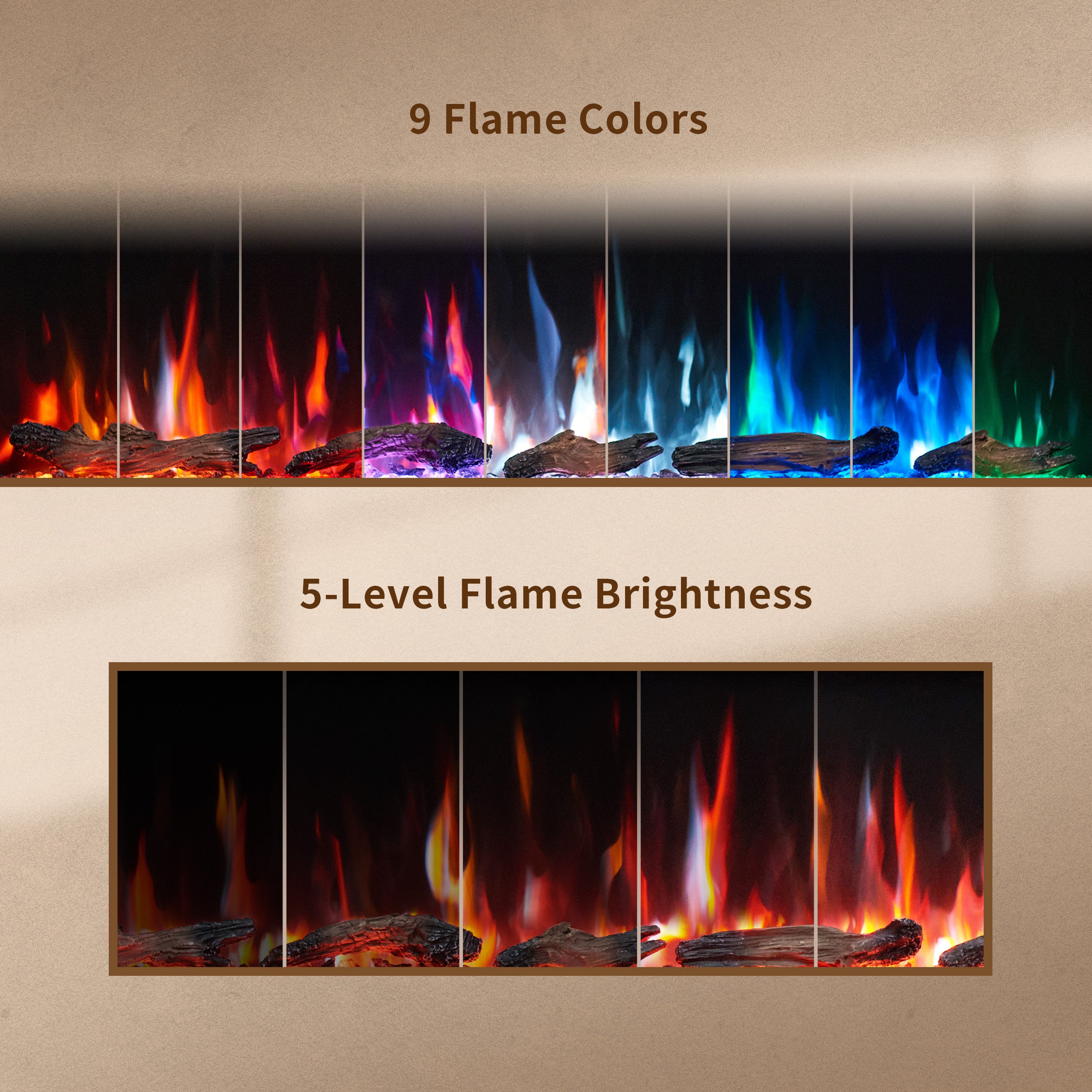 PuraFlame Bernice 42/50/60/72 Inch Smart Linear Electric Fireplace - Hidden Vent Design for Clean Look, Flame with 9 Colors, Recessed in-Wall or Wall-Mount or Free Standing, Compatible with Alexa and Google Assistant